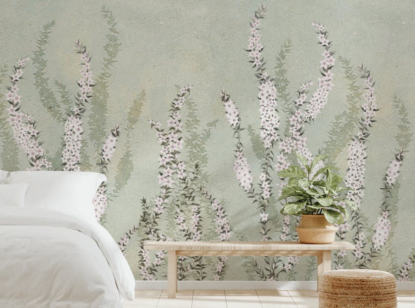 Peel and Stick Green Color Flower Branches Wall Design Wallpaper Murals