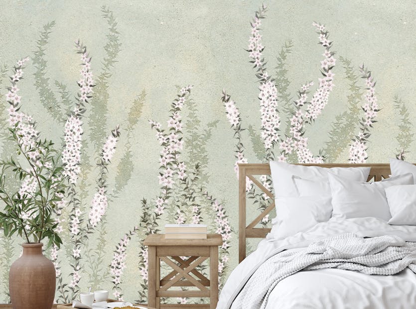 Removable Green Color Flower Branches Wall Design Wallpaper Murals