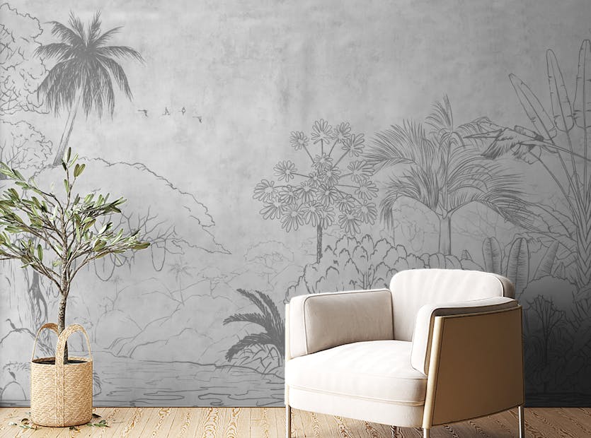 Peel and Stick Tropical Nature Landscape Grey Color Wallpaper Murals