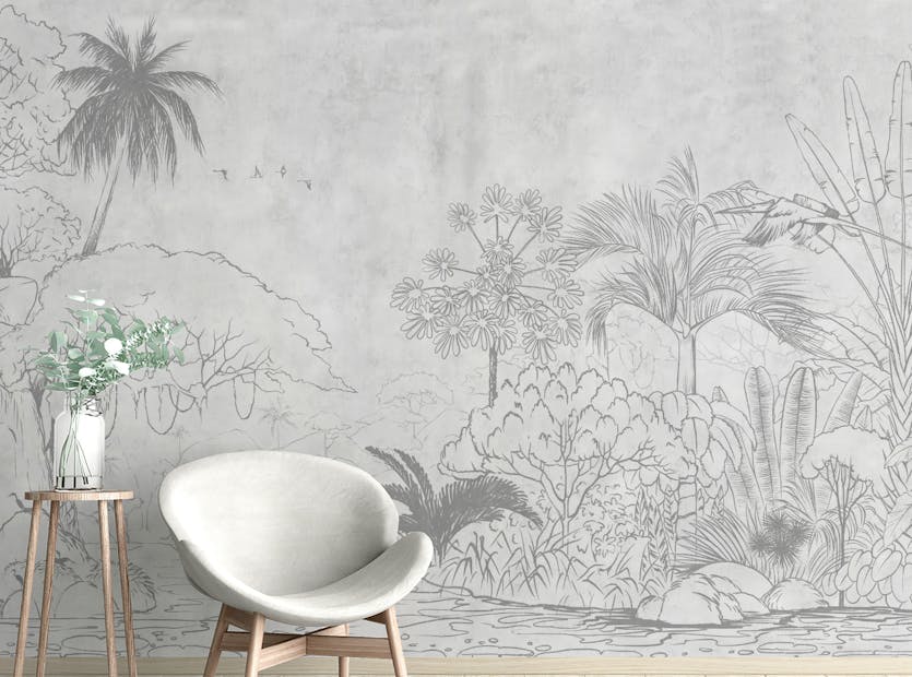 Removable Tropical Nature Landscape Grey Color Wallpaper Murals
