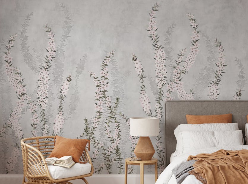 Peel and Stick White Color Flower Branches Peel and Stick Wallpaper Murals