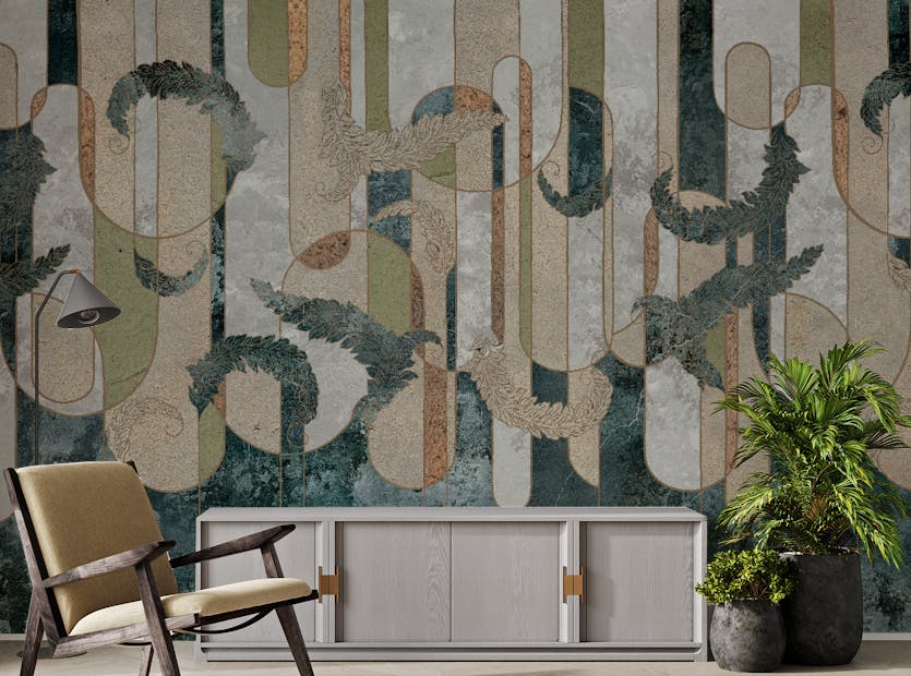 Peel and Stick Rococo Geometric Green Color Concrete Wallpaper Murals