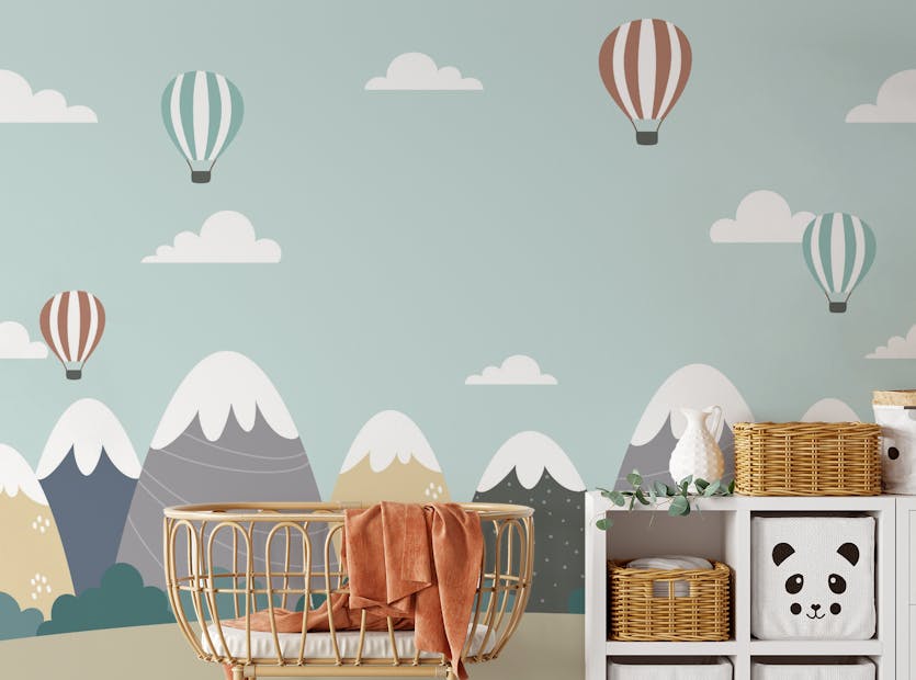 Peel and Stick Abstract Snowy Mountain and Hot Air Balloons Wallpaper Murals