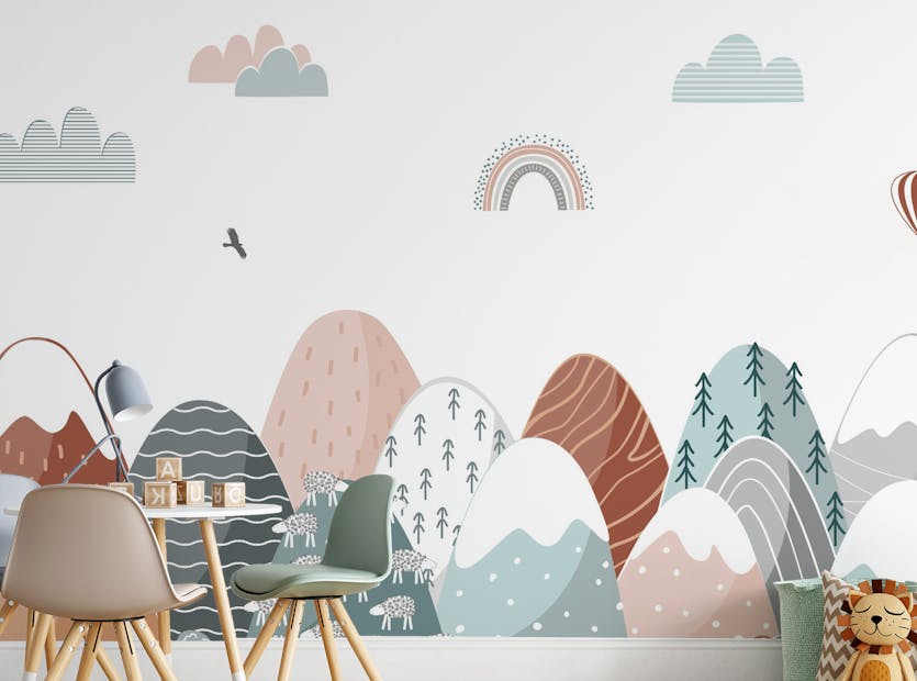 Peel and Stick Colorful Mountains Scandinavian Style Wallpaper Murals