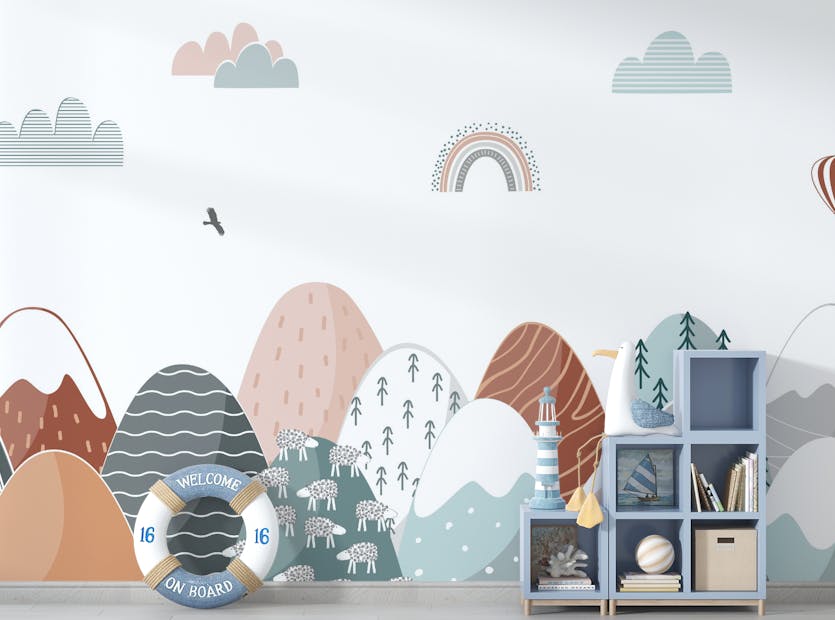 Removable Colorful Mountains Scandinavian Style Wallpaper Murals