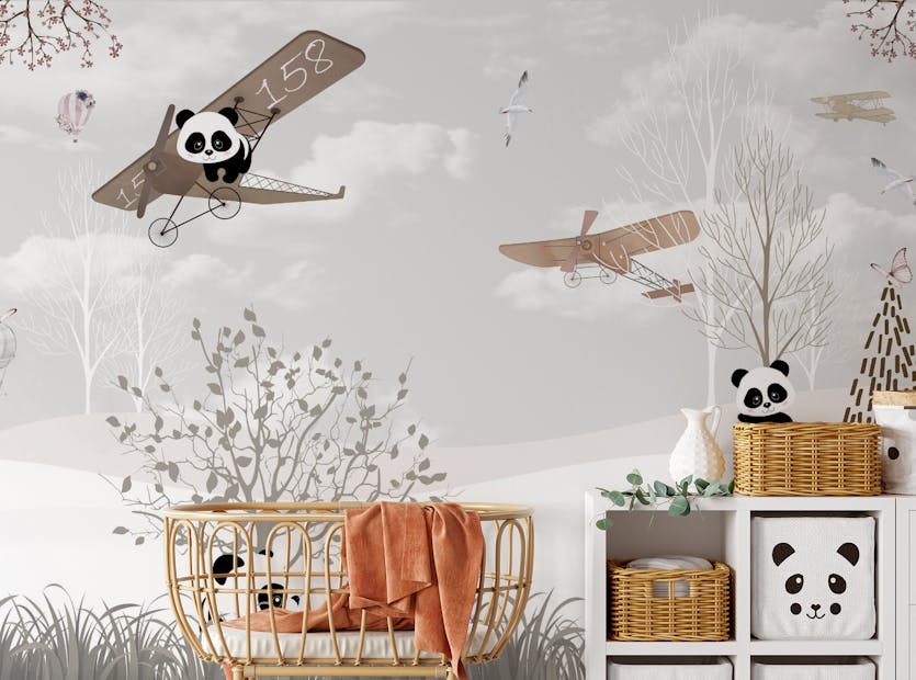 Peel and Stick Play Time Cute Pandas Nursery Room Wallpaper Murals