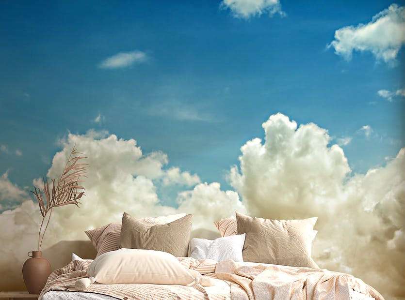 Removable White and Yellow Clouds on Light Blue Sky Wallpaper Murals