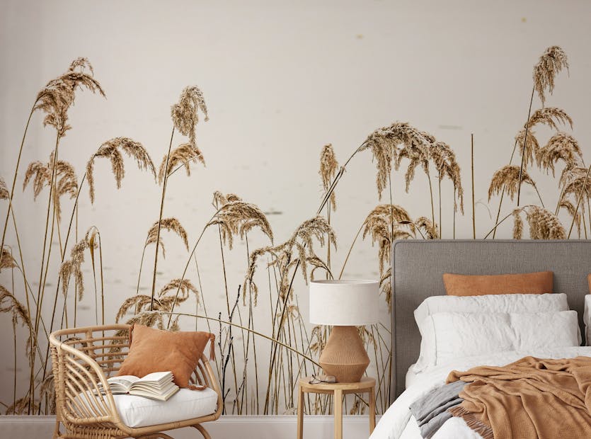 Peel and Stick Golden Color Reeds in Winter Wallpaper Murals