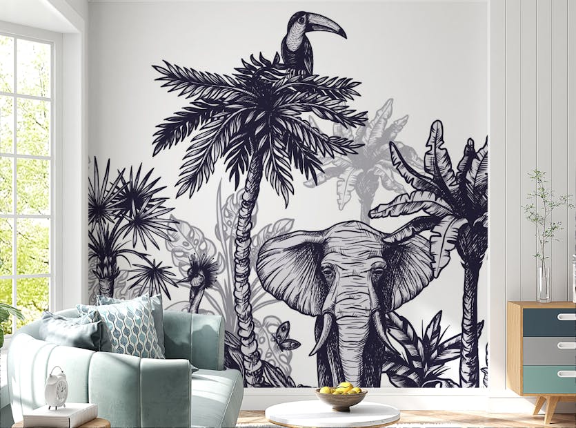 Peel and Stick Sketchy Forest Jungle Animals Wallpaper Murals