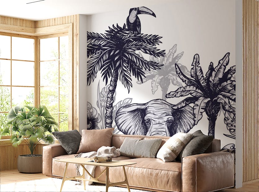 Removable Sketchy Forest Jungle Animals Wallpaper Murals