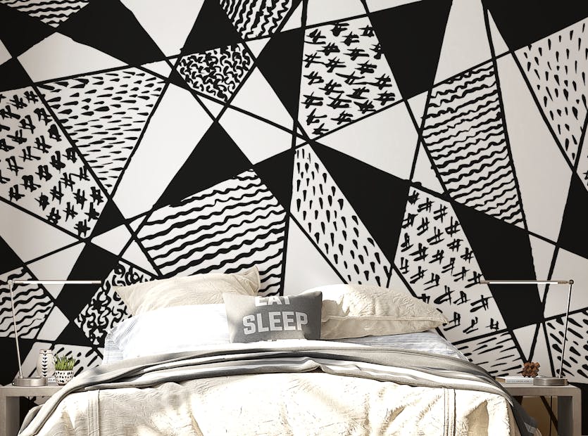 Peel and Stick Black and White Stroke Line Geometric Wallpaper Murals