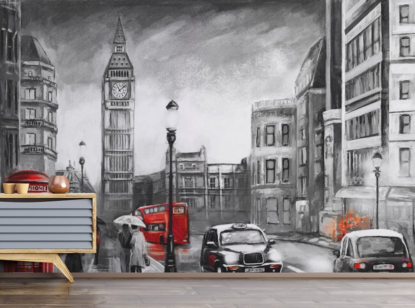 Removable London Yard Oil Painting City Wallpaper Murals