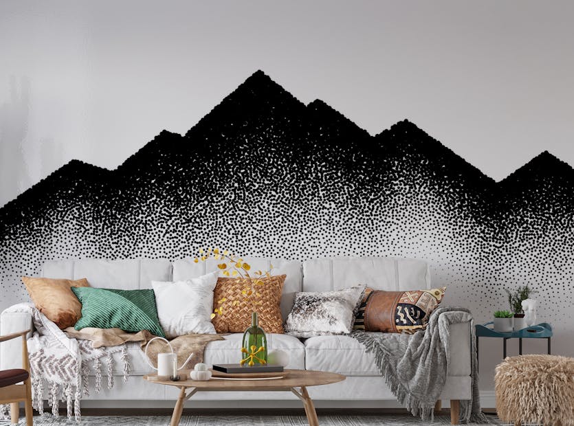 Peel and Stick Black Mountains And Wave Of Dots Wallpaper Murals