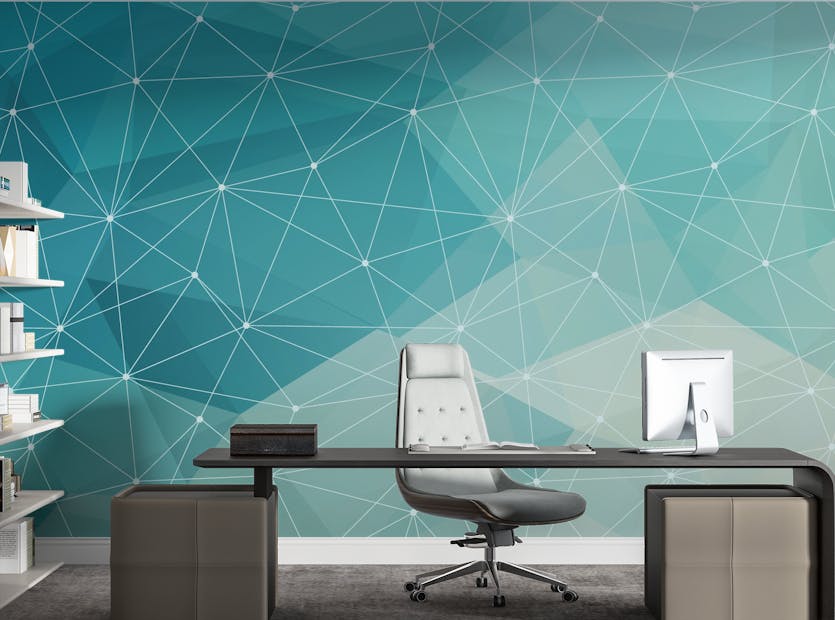 Peel and Stick Abstract Blue Color Polygonal Triangle Shapes Wall Murals