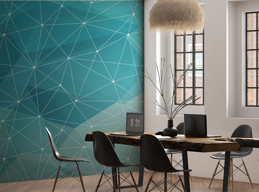 Removable Abstract Blue Color Polygonal Triangle Shapes Wall Murals