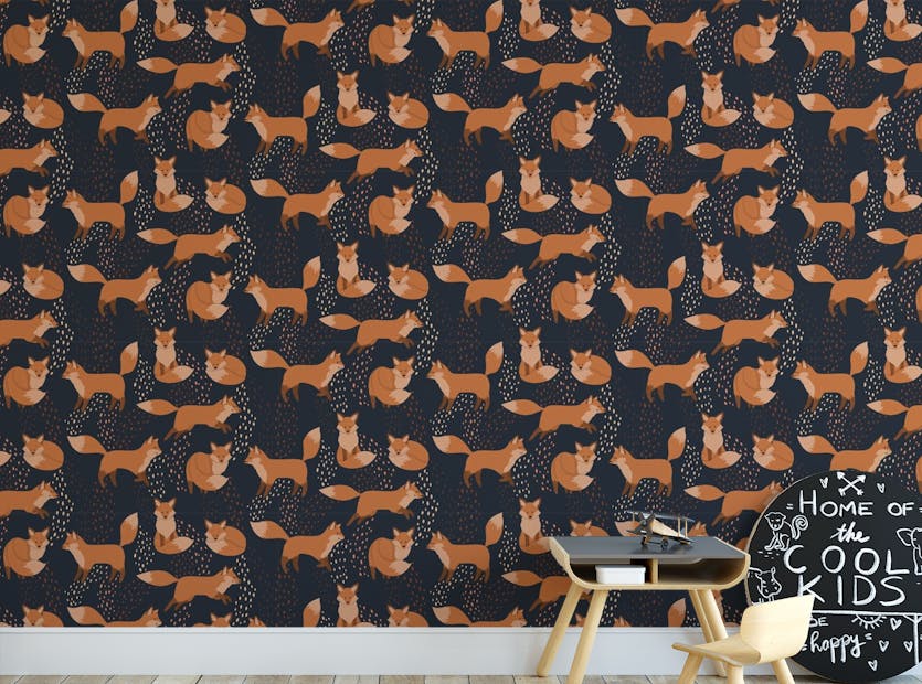 Peel and Stick Red Fox Adventure Repeat Pattern Kids Wallpaper