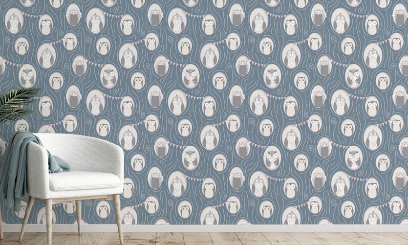 Peel and Stick Cozy Owl Nook Kids Repeat Pattern Wallpaper