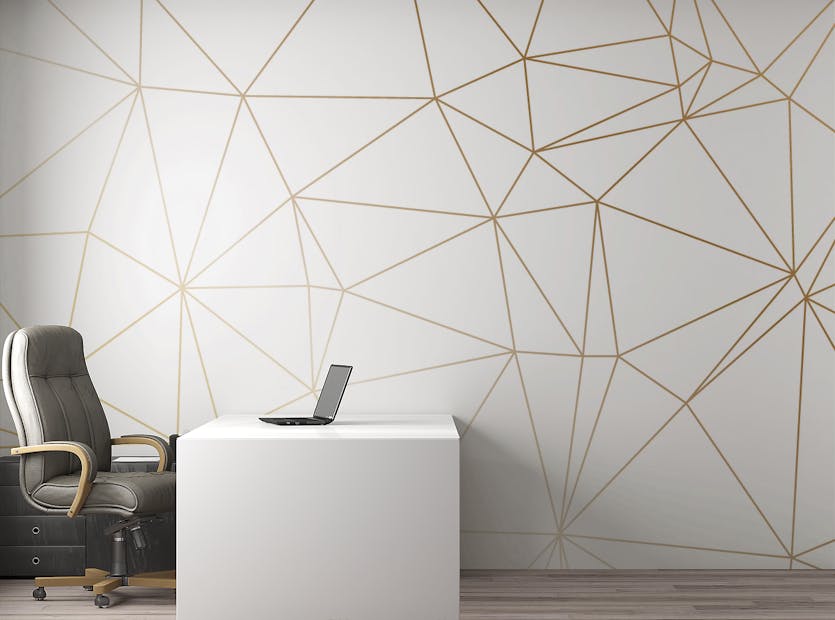 Peel and Stick Golden Line Polygonal Strip Geometric Office Room Wallpaper