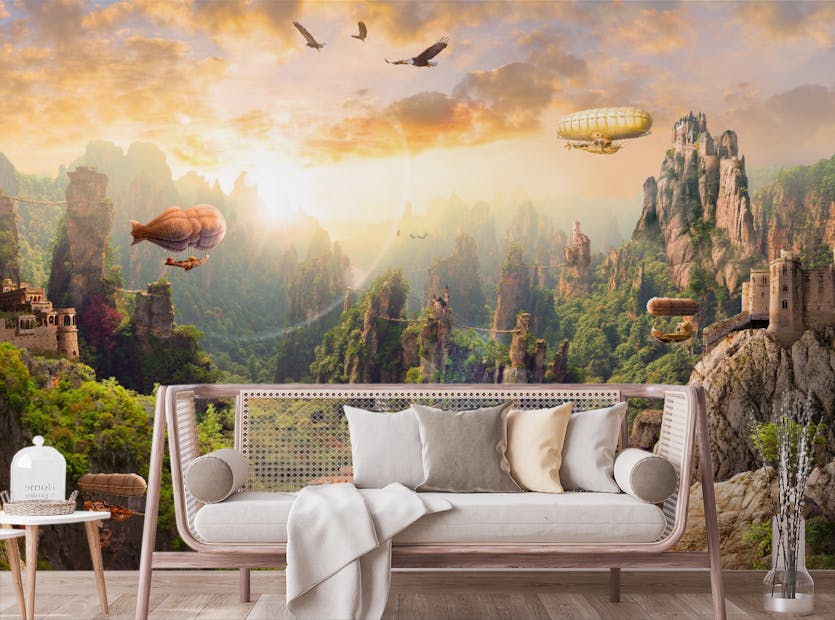 Peel and Stick Airship Estate A Magical Country Peel & Stick Wallpaper