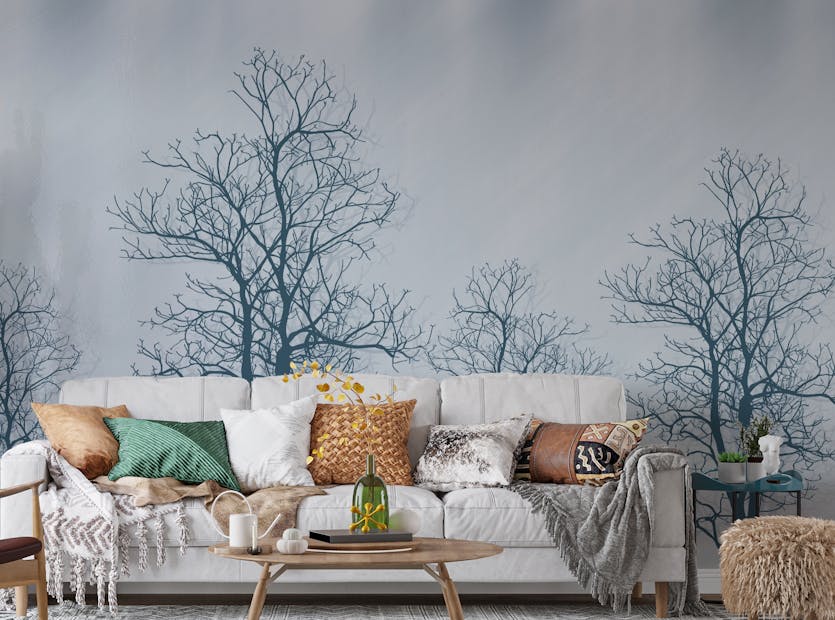 Peel and Stick Contours Of Trees, Red Sun Wallpaper Murals