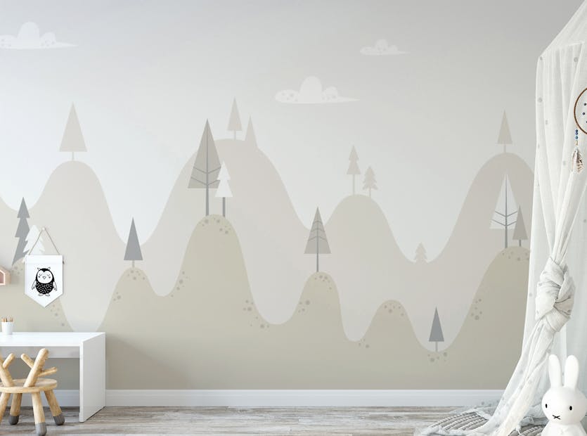 Removable Boho Mountain Trees Kids Room Wallpaper For Wall