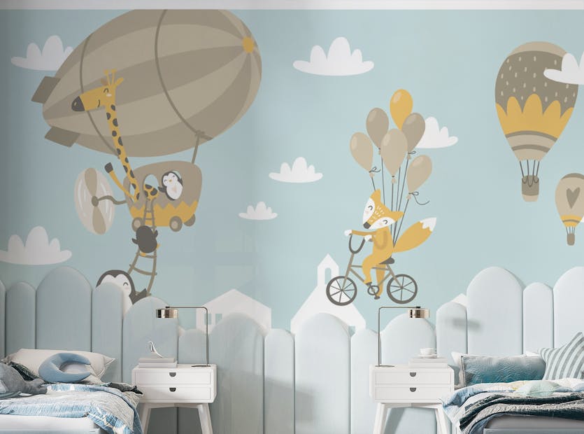 Peel and Stick Air Balloons World Cloud Cartoon Wallpaper Murals