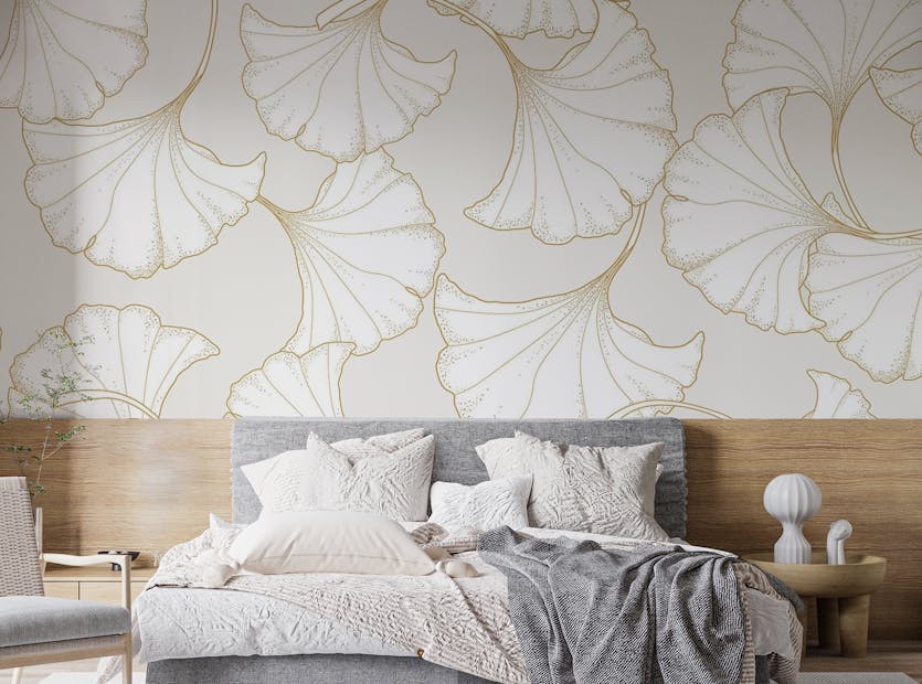 Peel and Stick Ginkgo Plant Gold Line Abstract Wallpaper Murals