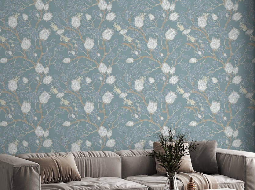 Peel and Stick Pale Color Leaves Floral Pattern Wallpaper