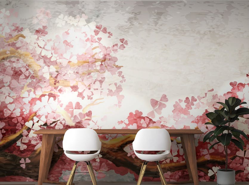 Peel and Stick Sakura Branch Pink Flower Winter Wallpaper Murals