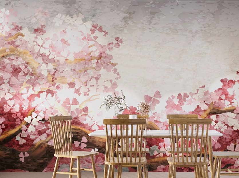 Removable Sakura Branch Pink Flower Winter Wallpaper Murals