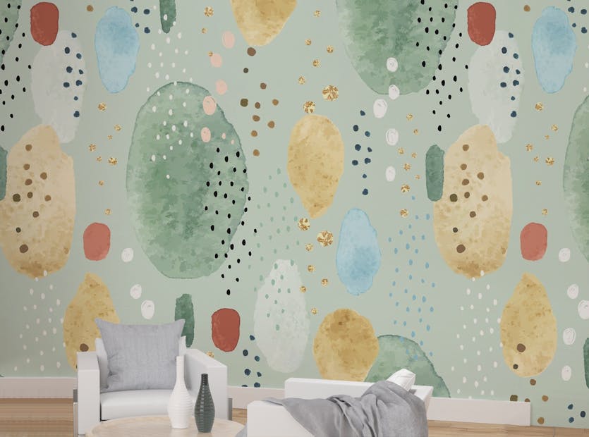 Removable Polka Dots Watercolor Abstract Wallpaper Murals