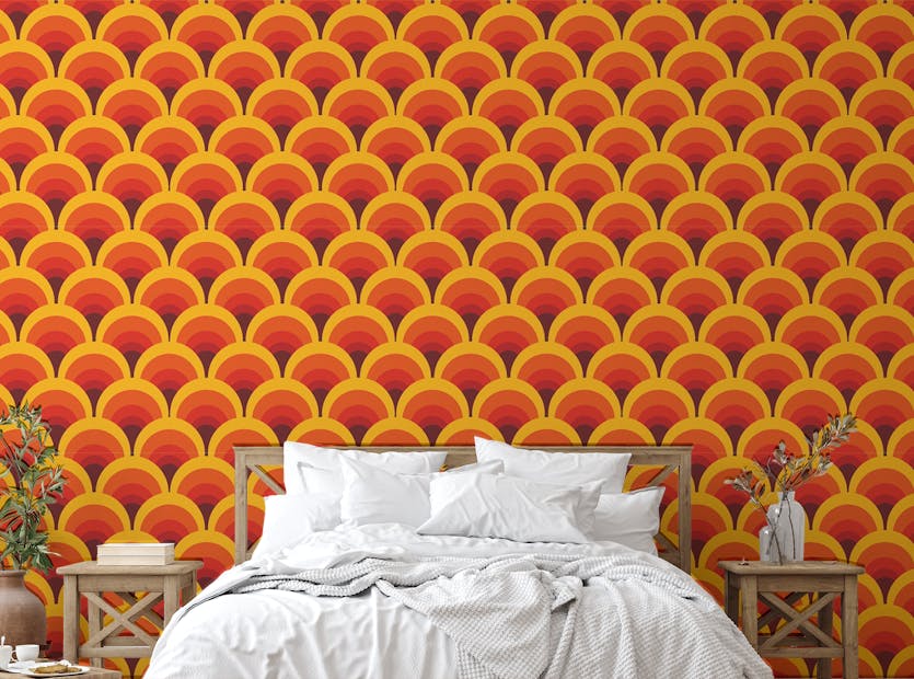 Peel and Stick Orange Ocean Wave Geometric Wallpaper