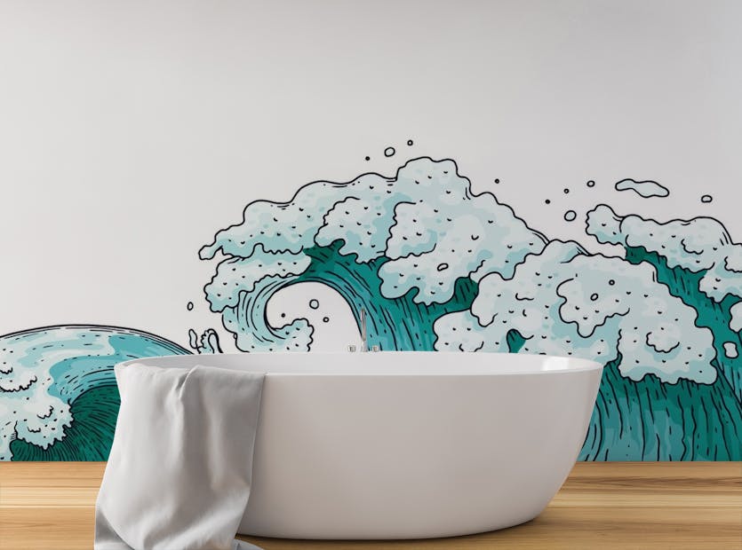 Peel and Stick Ocean Waves Hand Drawn Abstract Wallpaper For Wall