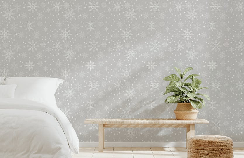 Peel and Stick Snowflakes Gray Background Winter Wallpaper