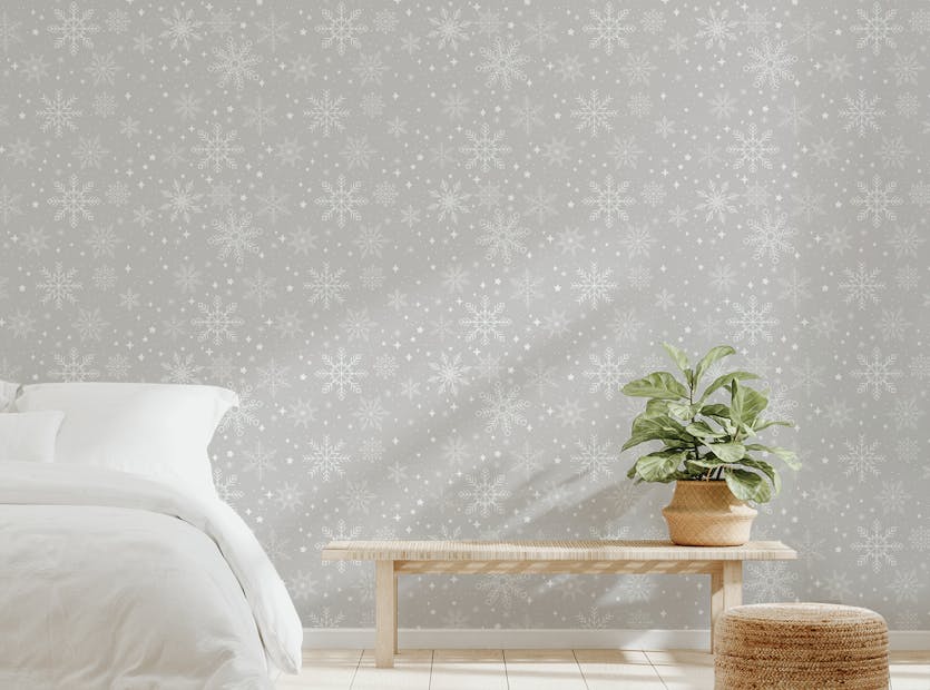 Peel and Stick Snowflakes Gray Background Winter Wallpaper