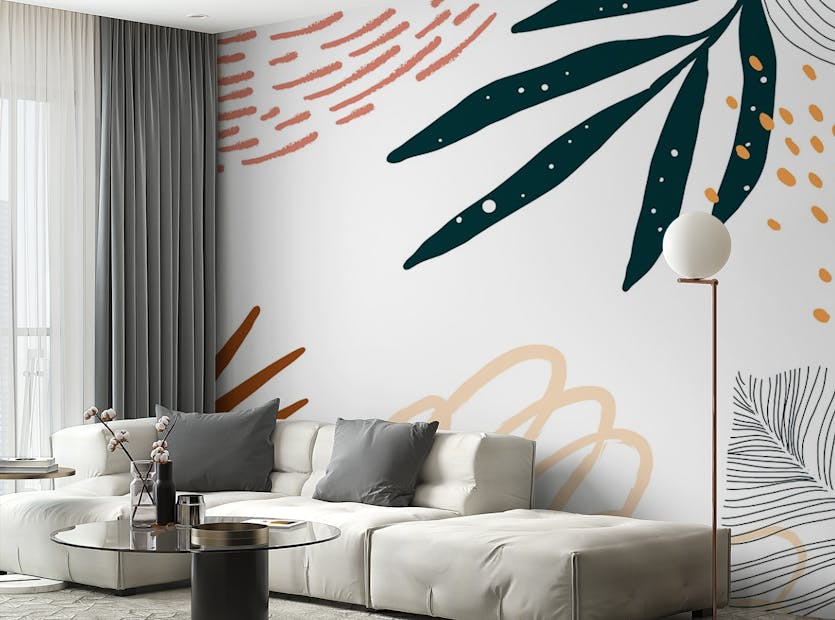 Removable Tones Shapes Floral Elements Neutral Wallpaper Murals