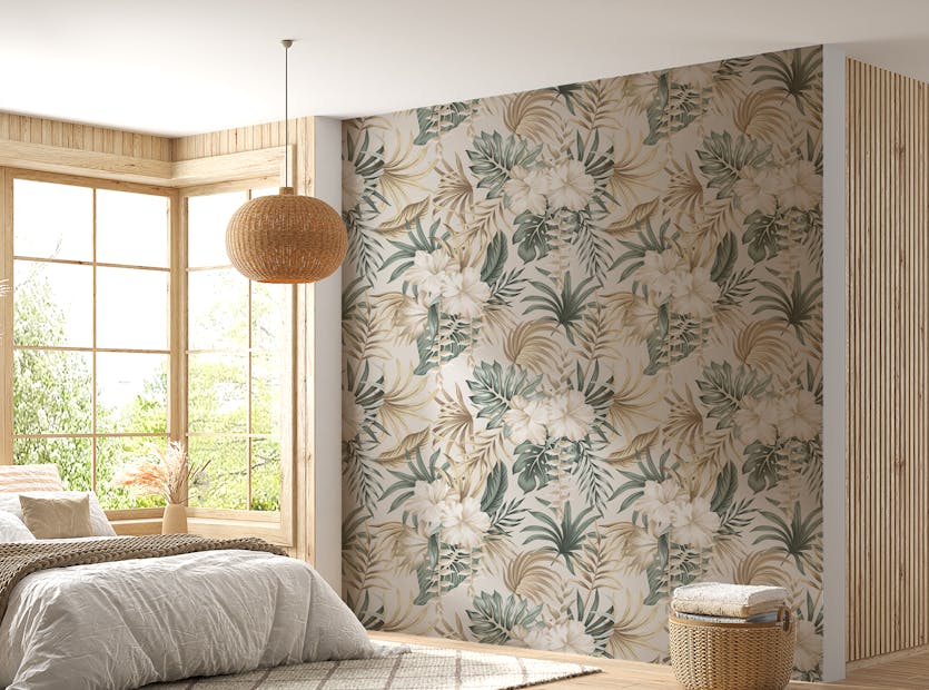 Peel and Stick Tropical Palm Green Leaves Bedroom Wallpaper