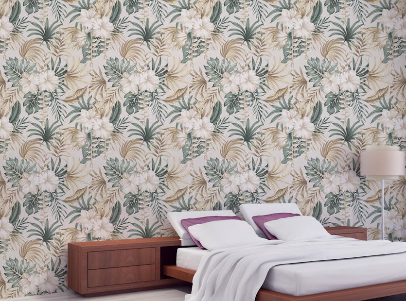 Removable Tropical Palm Green Leaves Bedroom Wallpaper