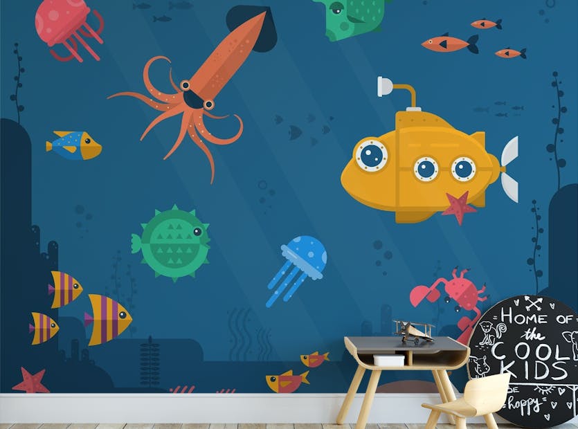 Peel and Stick Cute Cartoon Underwater Scene Wallpaper Murals