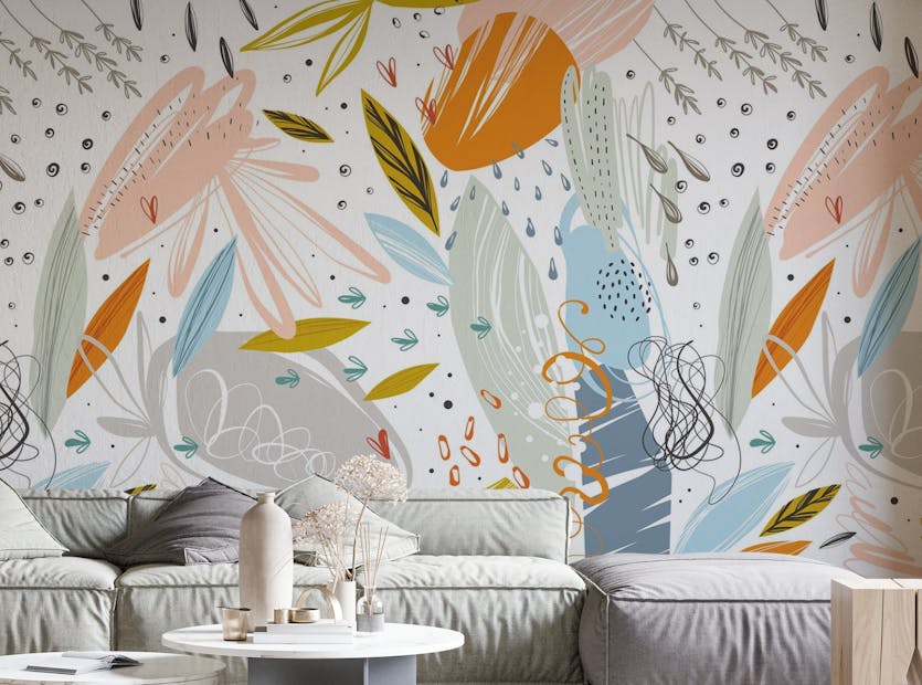Removable Abstract Floral Hand Drawn Wallpaper Murals