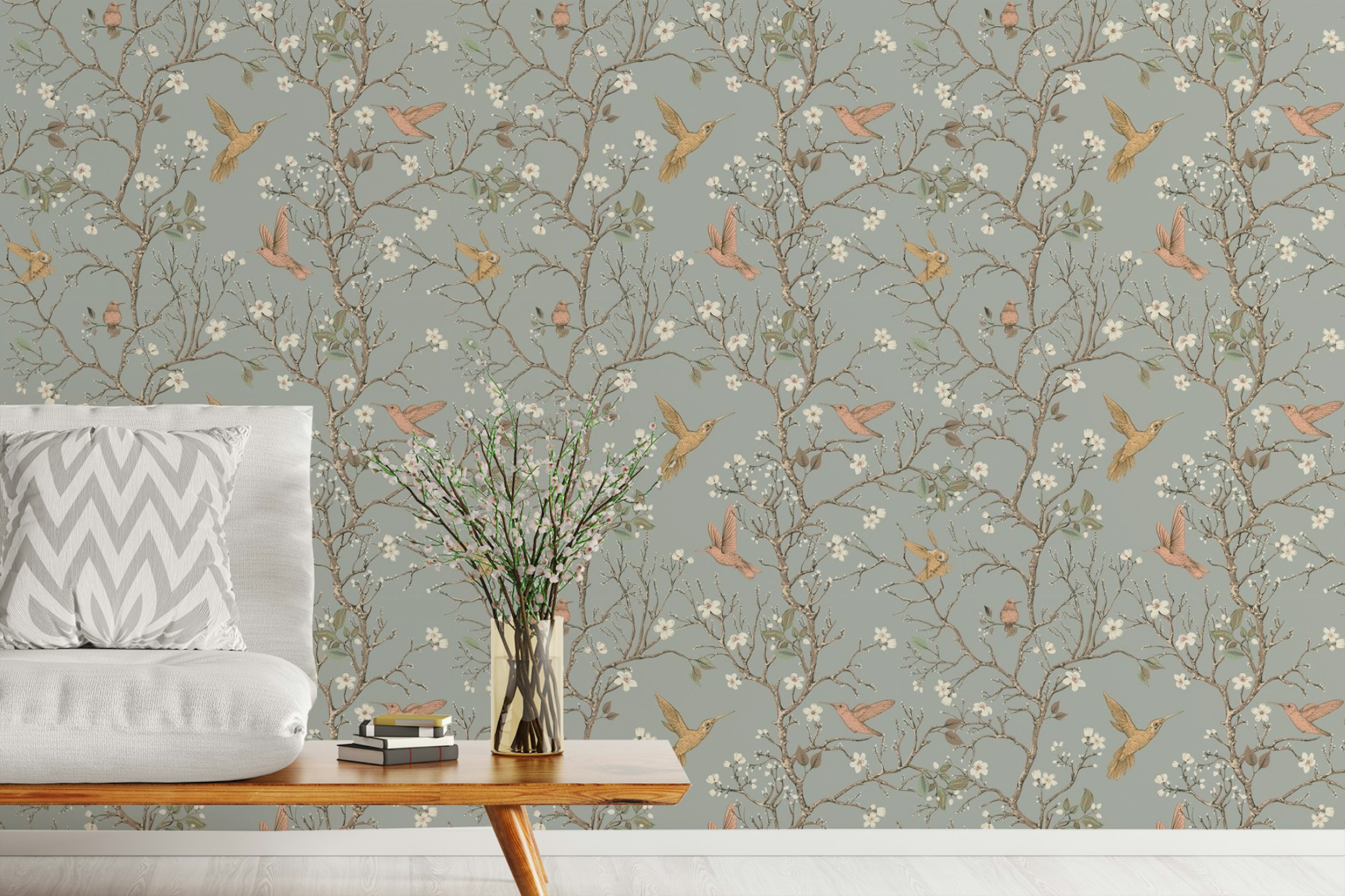 Flowers Bird Vintage Removable Wallpaper For Walls
