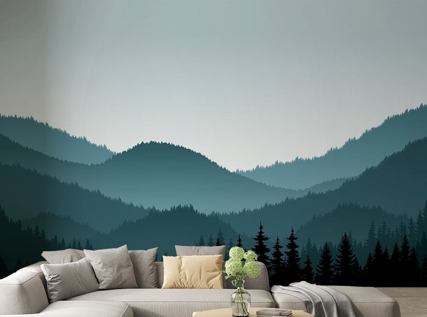 Peel and Stick Dark Forest Mountains Wallpaper Murals