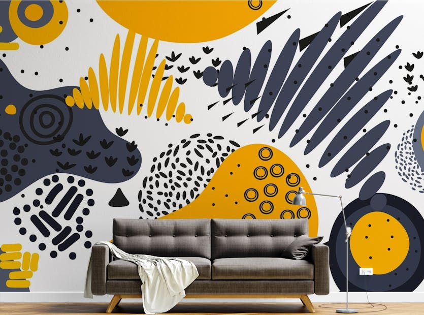 Peel and Stick Blue Yellow Color Abstract Wallpaper Murals