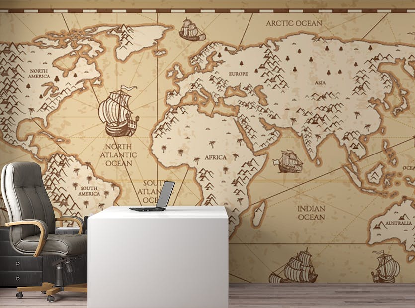 Peel and Stick Old Vintage World Map Office Wallpaper Murals