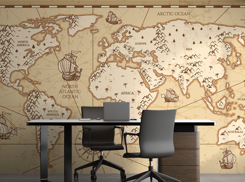 Removable Old Vintage World Map Office Wallpaper Murals