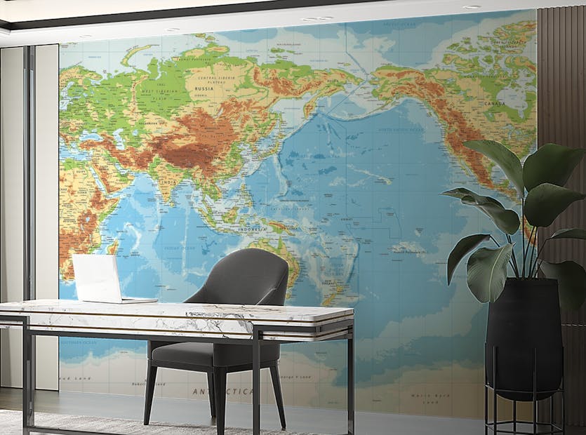 Peel and Stick Pacific View World Map Wallpaper Murals