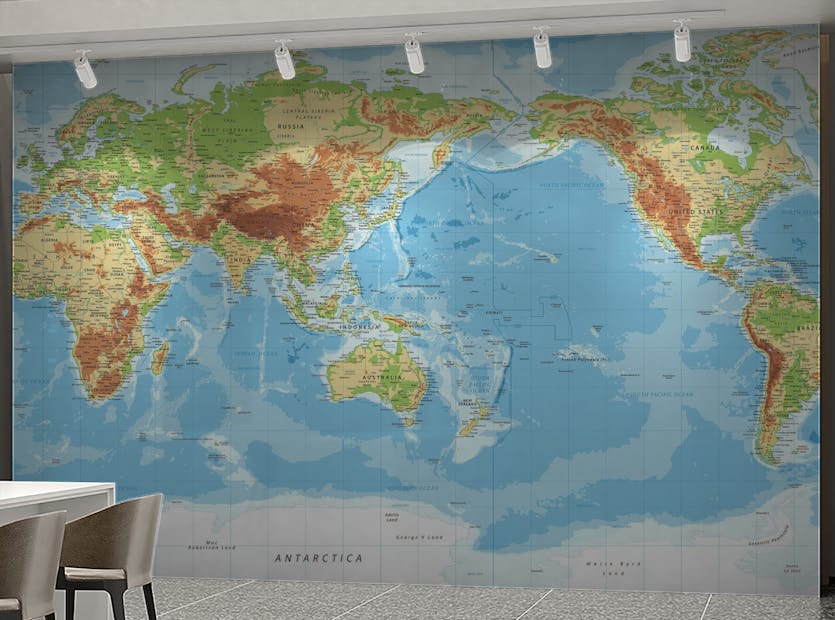 Removable Pacific View World Map Wallpaper Murals