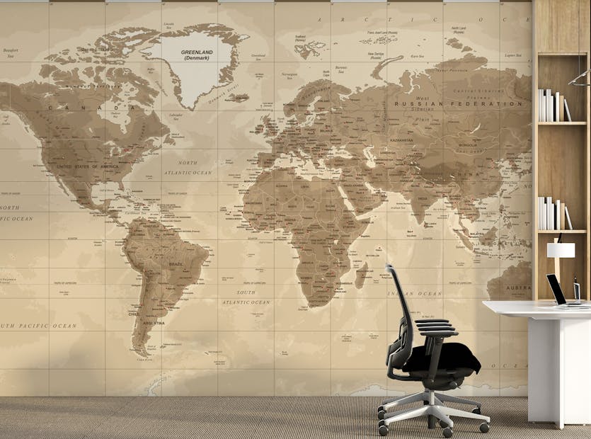 Peel and Stick World Map Brown Color Vintage Wallpaper Murals