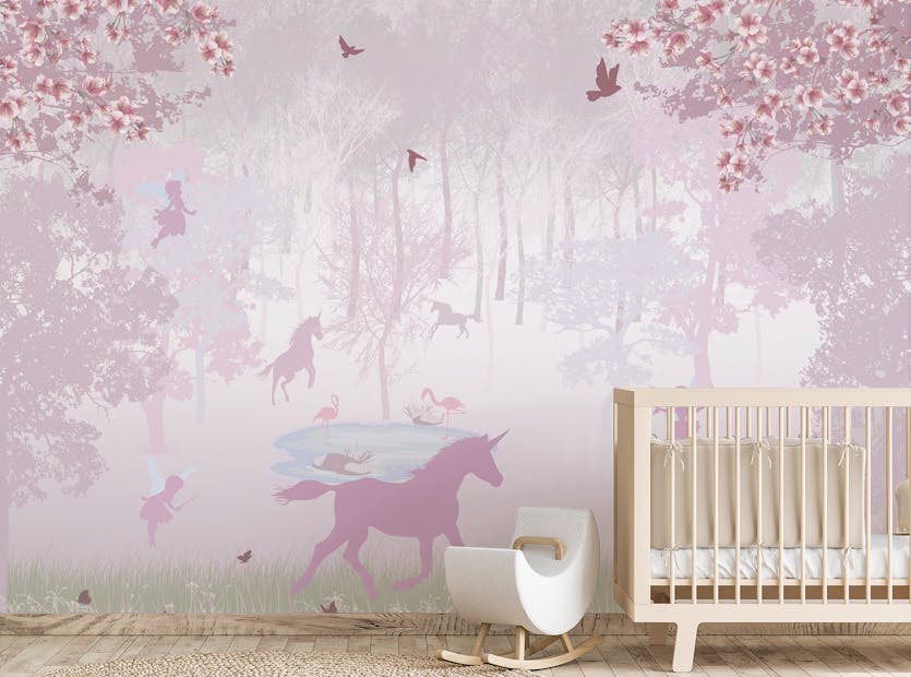 Removable Pink Forest Unicorn Girls Room Wallpaper Murals