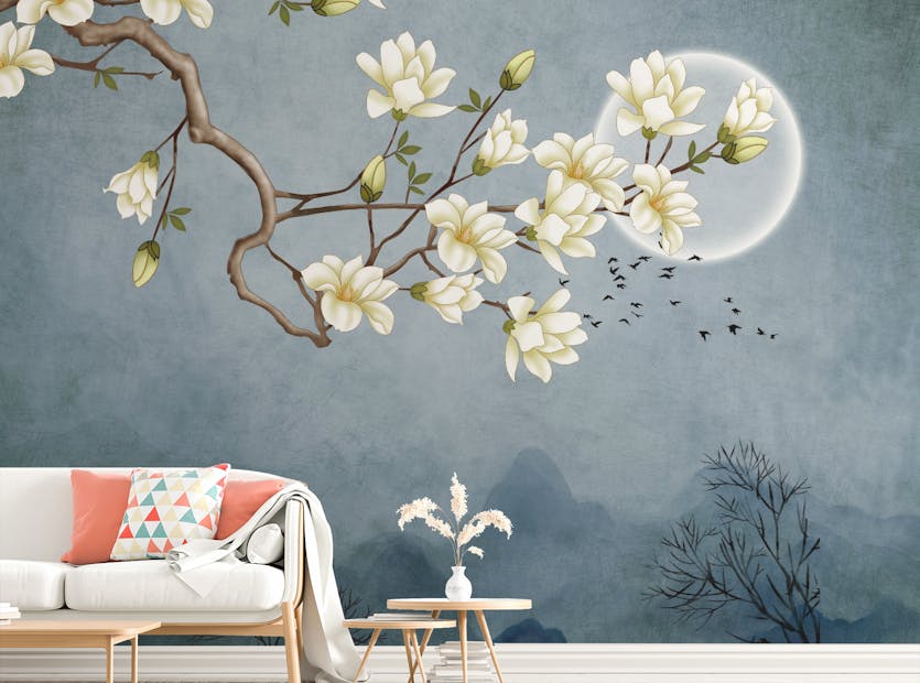 Peel and Stick Blue Moon White Wallpaper Murals